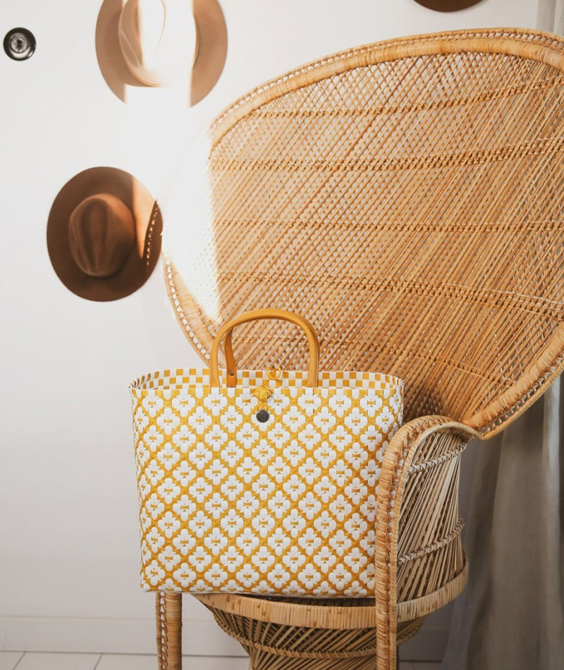 Handed By Motif Bag Shopper senapsgul mönstrad L