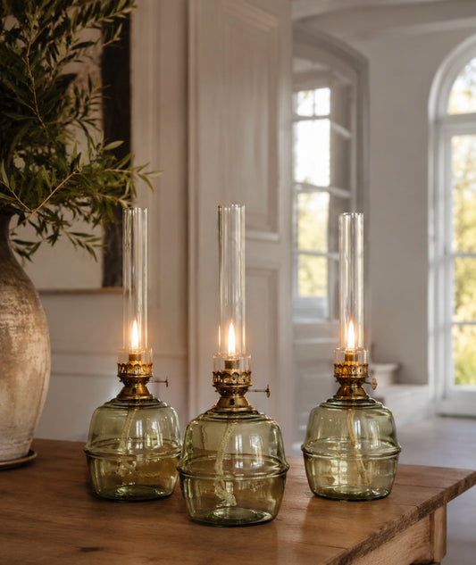 Fotogenlampa Majken Grön Mässing Stor