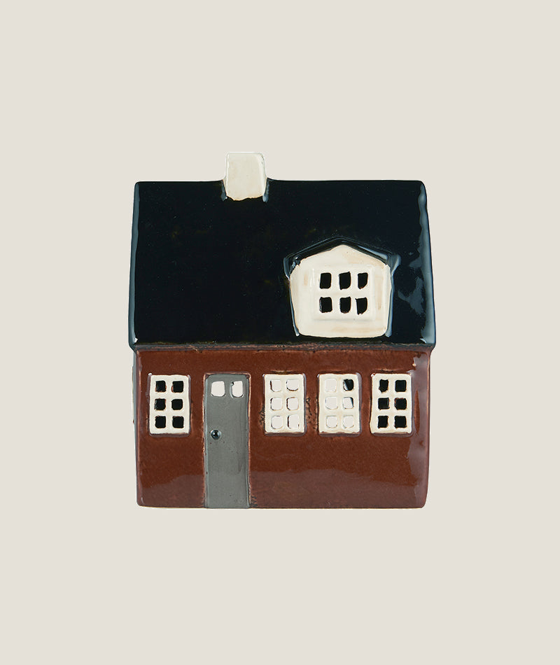 Hus för värmeljus i keramik brun