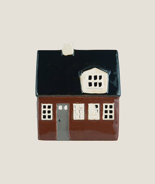 Hus för värmeljus i keramik brun