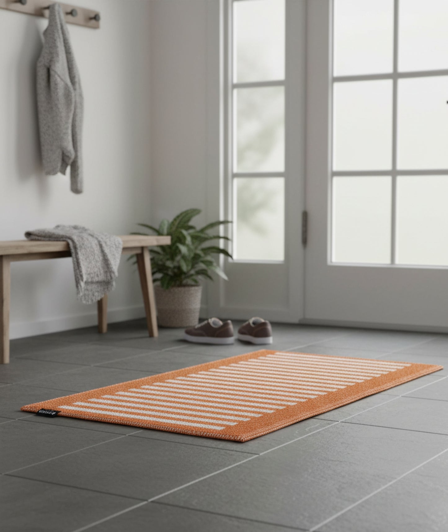 Dörr- badrumsmatta Stripes-orange/vit