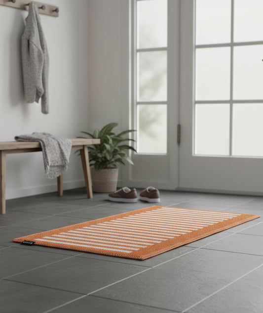 Dörr- badrumsmatta Stripes-orange/vit
