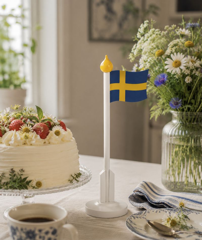 Svensk flagga vit stång 25 cm