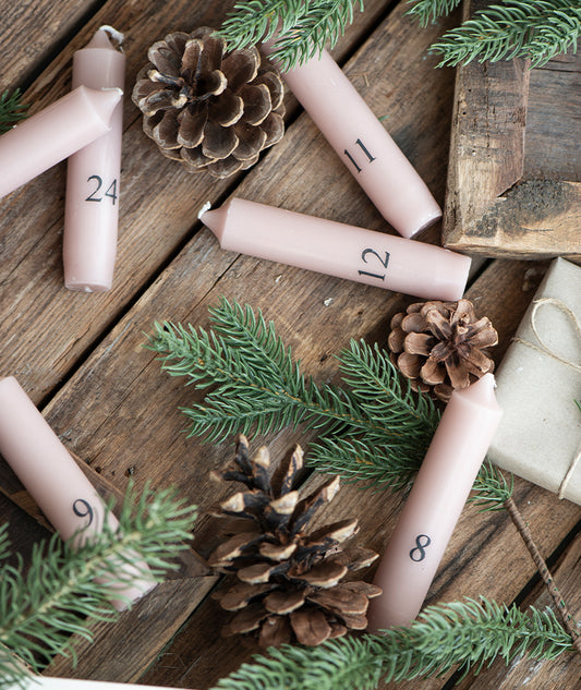 Kalenderljus korta 1-24 MALVA (Nougat/Rosa)