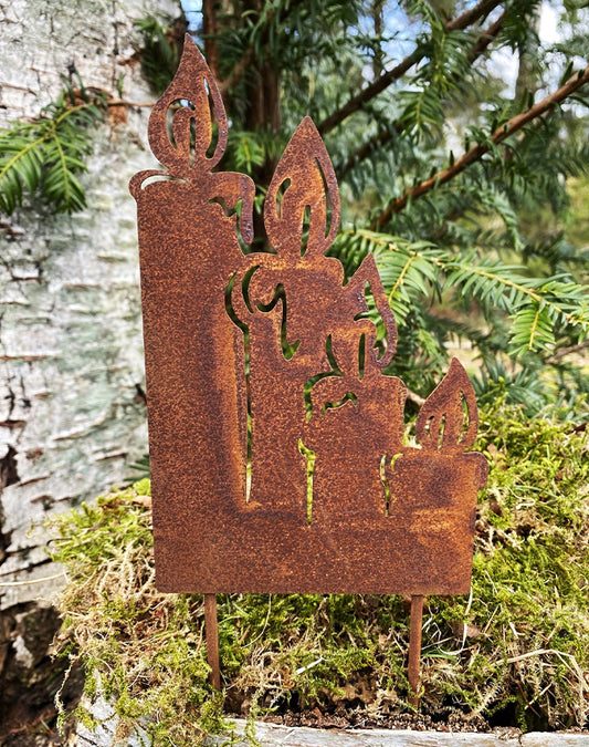 Dekoration fyra ljus på pinne i rostfinish