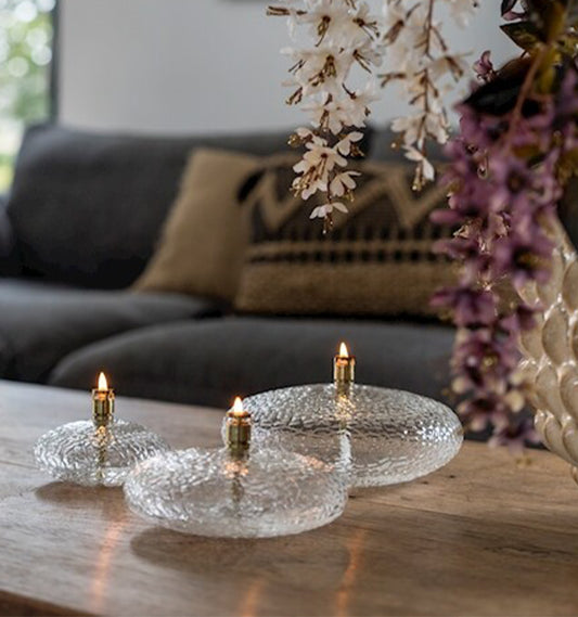 Oljelampa Rund Hamrat glas Brass 14cm