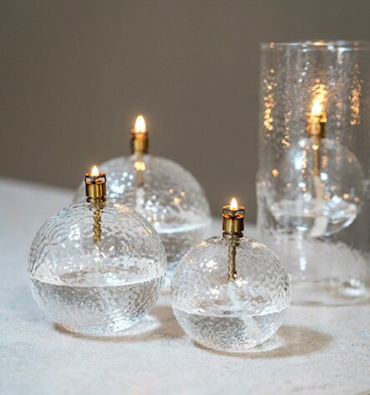 Oljelampa Rund Hamrat glas Brass 11cm