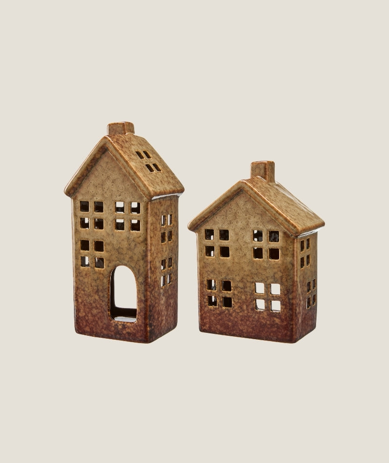 Hus Arleen för värmeljus 2- set,  Beigemelerad