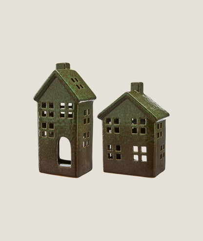 Hus Arleen för värmeljus 2- set,  Grönmelerad