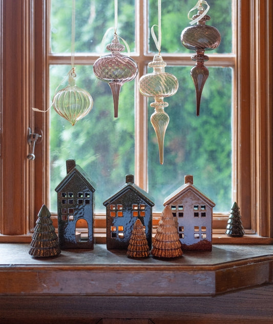 Hus Arleen för värmeljus 2- set,  Grönmelerad