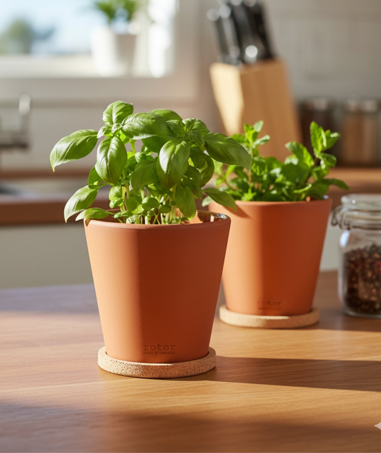 Kryddkruka i lergods med korkfat