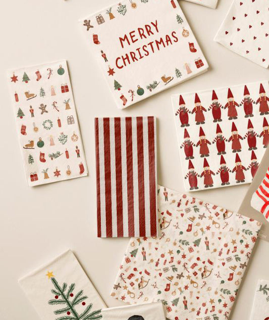 Servett Randig röd/vit 16pcs