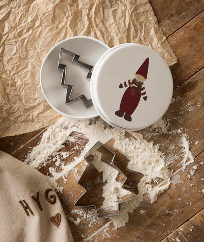 Plåtburk med 3 kakformar i motiv Julgran