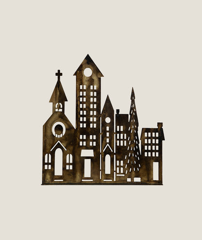 Hus Siluett Antik Brun